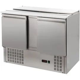 GastroHero Saladette Eco 1045 mit Kühlung, 302 Liter, 2 Edelstahl Türen, 2 Einlegeböden, GN-Behältereinlass, Digitale Temperaturanzeige,