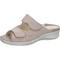 Pantolette WALDLÄUFER "Merle", Damen, Gr. 6,5, taupe, silberfarben, Nubukleder, Textil, unifarben mit Farbeinsatz, Schuhe Pantolette, Hausschuh, Bequemschuh, Keilpantolette mit Klettverschlüssen, M-Weite