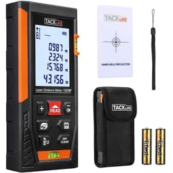 TACKLIFE HD 100, 100 m digitaler Laser-Entfernungsmesser, Messgerät mit 2 Ebenen zur Berechnung von Fläche und Volumen mit Pythagoras