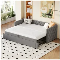 BlingBin Schlafsofa Polsterbett, Ausziehbares Schlafsofa, Einzelbett, Jugendbett, 90x200cm, 1er Set 1 Teile, Multifunktionales Bett-Gästebett, Hautfreundlicher Samtstoff, Grau grau 215 cm x 74 cm x 96.5 cm