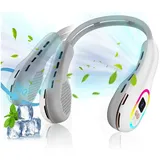 MOPUEA Mini USB-Ventilator Tragbarer Nackenventilator 360° Windrichtung einstellbarer, mit RGB LED Ambientebeleuchtung für Reisen Sport Fitness Party grau