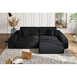 luma-home Cord Ecksofa Schlaffunktion ausziehbar Bettkasten Polsterecke L-Couch in Schwarz & Schwarz