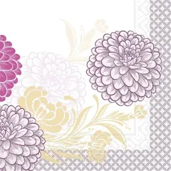 Mank Serviette aus Tissue - Design Clarissa in Violett, 40 x 40 cm, 100 Stück - Dahlien Blumen Ornamente