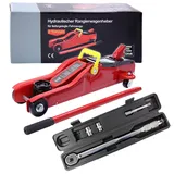 ENVA Hydraulischer Wagenheber 2t Rangierwagenheber Hubhöhe 85 – 330 mm + Drehmomentschlüssel 1/2 Zoll Antrieb Vierkant inkl. Verlängerung 110 mm Stecknüsse 17 mm und 19 mm