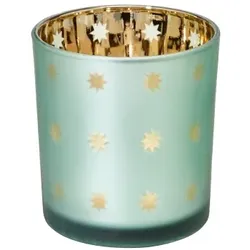 EDZARD SALE Teelicht Teelichtglas Teelichthalter Duco, grün / gold, Sternchen-Motiv, Höhe 8 cm