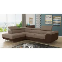 Ecksofa Caris mit Schlaffunktion und einstellbare Kopfstützen, Wohnlandschaft, Couchgarnitur, Bettkasten, Sofagarnitur, Couch, Sofa (Braun + Cappu... - Braun