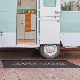 OTTO home Läufer OTTO HOME "Camping", grau (anthrazit), B:50cm H:8,5mm L:150cm, Polyamid, Teppiche, Läufer, mit Schriftzug, ideal für Camper & Wohnwagen, In- und Outdoor geeignet