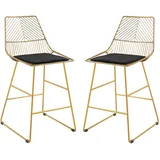 Homcom 2er-Set Barhocker, Bistrohocker mit Fußstütze, Kissen, Gold, 46 x 56 x 95 cm