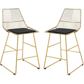 Homcom 2er-Set Barhocker, Bistrohocker mit Fußstütze, Kissen, Gold, 46 x 56 x 95 cm