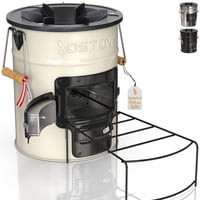 OSTOVE PRO Raketenofen - Das PRO Model mit 2 Kammern für Holz oder Kohle/Biomasse - Ideal für Camping und Kochen im Freien (IVORY)