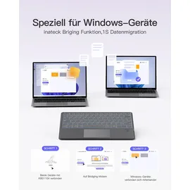Inateck Tablet Tastatur mit Touchpad,KI-Funktion,Ultra Slim Tastatur für Windows, iPad OS, Android, iOS-Systeme,7-Farbiger Hintergrund Beleuchtung,Unterstützen Selbst Entwickelte App,QWERTZ,KB01104