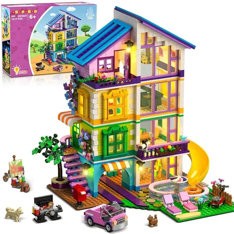 BLOCKS HOUSE VILLA Freunde LED RUTSCHE GESCHENK FÜR EIN MÄDCHEN 1317 Teile - Weihnachtsgeschenk