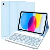 Hülle mit Tastatur für iPad A16 11. Generation 2025/iPad 10. Generation 2022, Deutschland QWERTZ Layout Drahtlose Abnehmbare Bluetooth-Tastatur mit Hülle für iPad 11/10.9 Zoll, Blau
