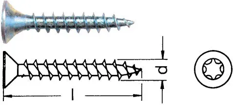 Spanplattenschraube Senkkopf mit Torx und Fräsrippe -  3,5 x 25 / 0,11 / TX15