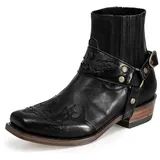 BINDT Herren Western Stiefeletten Schnallenriemen Stiefel Retro Leder Square Toe Cowboy Kurze Stiefel Cowboy Motorradstiefel,Schwarz,41 - 41 EU