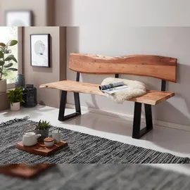 FineBuy Esszimmerbank 160cm Essbank mit Lehne Baumkante Sitzbank Bank Holz