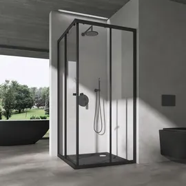 SoGood doporro Duschkabine mit Schiebetür Duschabtrennung Klarglas 75x70cm Eckeinstieg Eckdusche 6mm ESG Glas Höhe 190cm Ravenna16k plus schwarz
