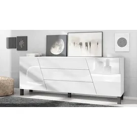 Vladon Sideboard 178 x 57,5 x 38,5 cm Weiß matt/Weiß Hochglanz