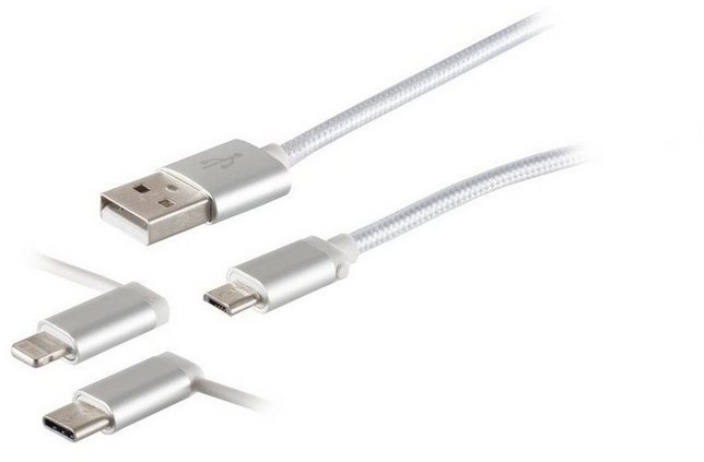 Kabelbude.eu USB 3in1 Ladekabel Micro B/Typ C/8-pin Stecker 1m Smartphone-Kabel, (100 cm) weiß