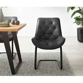 DeLife Taimi-Flex Echt-Leder Schwarz Freischwinger flach Schwarz