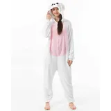 Katara Partyanzug Bauernhoftiere Jumpsuit Kostüm für Erwachsene S-XL, Karneval - Kostüm, Kigurumi - Hase rosa-weiß XL (175-185cm) rosa Körpergröße XL (175-185 cm)