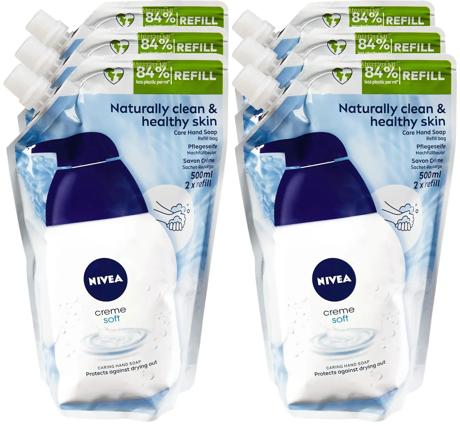 NIVEA Flüssigseife Creme Soft Nachfüllbeutel 500 ml, 6er Pack