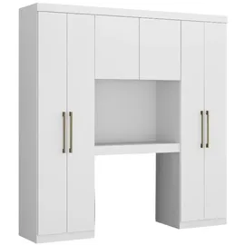 vente-unique Bettüberbau mit 6 Türen, Kleiderschrank & Stauraum - L. 200 cm - Weiß - Antero