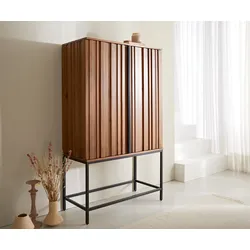 DELIFE Highboard Sivela 90x150 cm Mango Braun Metall Schwarz 2 Türen, Highboards