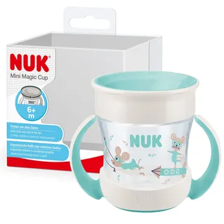 NUK Mini Magic Cup Trinkbecher mit Trinkrand und Deckel Maus türkis, 160ml (10255607)