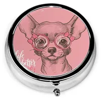 Pillenetui Das Leben ist besser mit Chihuahua Pillendose für Geldbörse Nette kleine Reise runde Form Pille Organizer