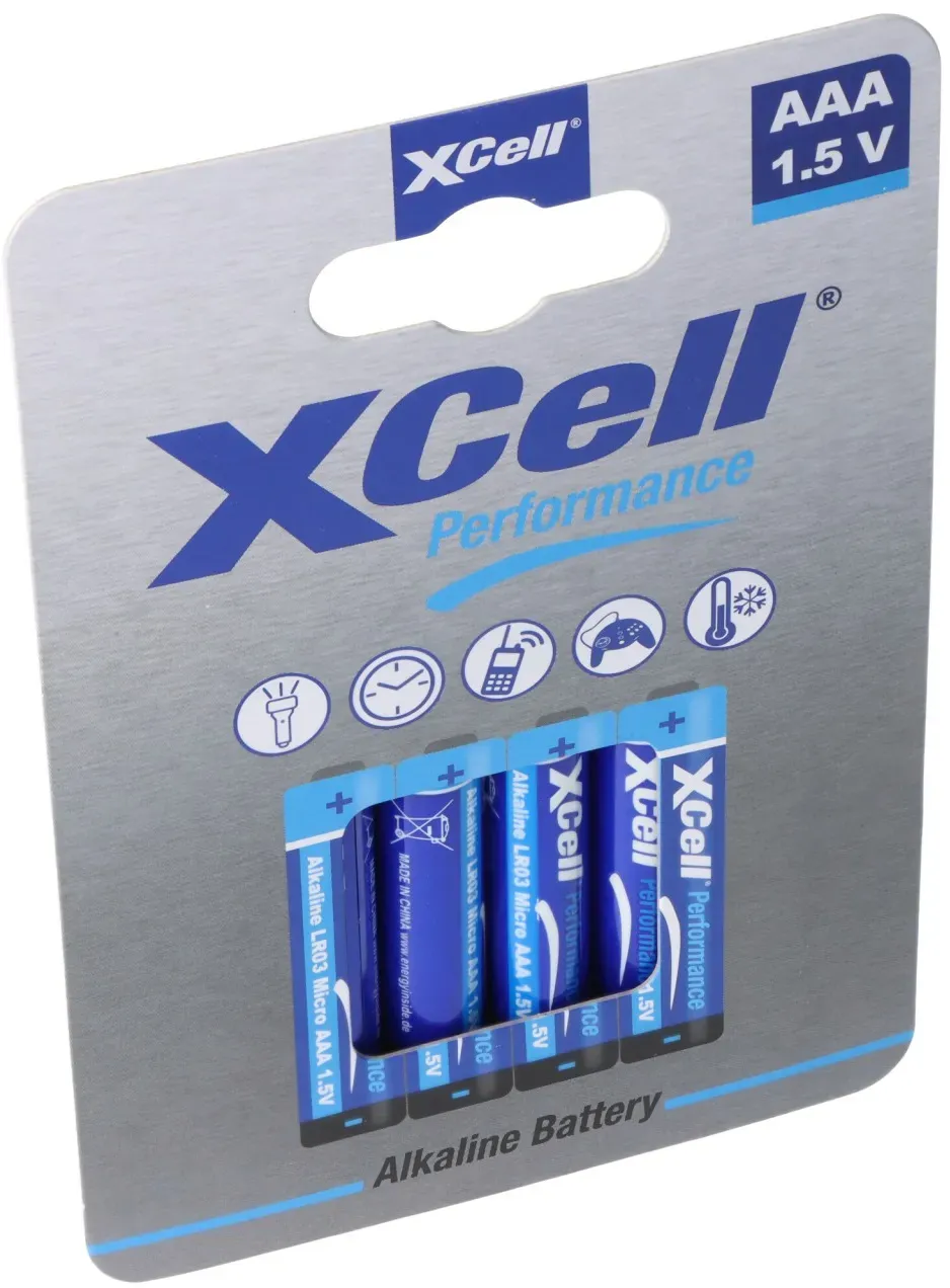 XCell Batterie Alkaline Micro, AAA, LR03, umweltfreundliche Verpackung, 1.5V, 4er Blister