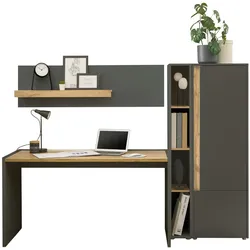 Furn.Design Büromöbel Set in grau matt und Wotan Eiche mit Schreibtisch, Aktenschrank und 2 x Regal für Homeoffice Center