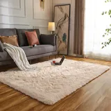 Evitany Teppich Schlafzimmer, Ultra Weiche Flauschiger Teppich, Anti Rutsch Große Teppich Beige, Rechteckige Waschbare Teppiche für Esszimmer, Hochflor Teppich Wohnzimmer, Büro(Beige, 160x230 cm)