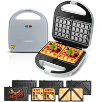 Aigostar Sandwich maker 3 in 1, Sandwich Maker, Kontaktgrill, Waffeleisen 3 in 1, 750W, Antihaftbeschichtete abnehmbare Platten, wärmeisolierter Griffe, Grau, Grace