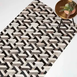 Homescapes Patchwork-Teppich, Leder, geometrisch gemustert 90/150 cm,
