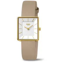 Boccia Titanium Damenuhr 3351-04 Rechteckig Weiß Gelbgoldfarben Braun