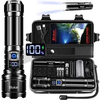 Edasion Taschenlampe LED Aufladbar, 500000 Lumen Extrem Hell Taschenlampen Zoombare Taktische Handlampe mit 5 Lichtmodi, IP67 Wasserdicht Flashlight Torch für Camping, Outdoor, Notfäll