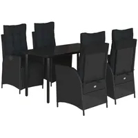 VidaXL 5-tlg. Garten-Essgruppe mit Kissen Schwarz Poly Rattan