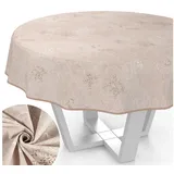ANRO Tischdecke aus Stoff mit Blumen Pflanzen wasserabweisend Tischtuch Tischwäsche (Einzelstück 1-tlg), mit Acryl Beschichtung beige Rund | Ø 100 cm x 100 cm x 100 cm x 0.31 mm