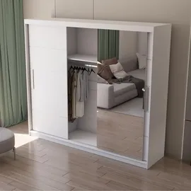 fabryka mebli idźczak Schwebetürenschrank Kleiderschrank Schrank 250cm Weiss/Weiß mit Spiegel, Alba - Weiß