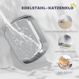 PawHut Katzentoilette Edelstahl 52,4 x 41,3 x 42 cm Weiß