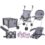 509 Crew Squirrel, Grey 21-teiliges Puppen Spielset, Stroll n Play & Care“, Kombi-Spielset: Puppenwagen, Puppenreisebett, Puppenhochstuhl-Set, ab 3 Jahren