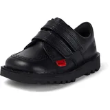 Kickers Junior Unisex Kick Lo Vel Twin Strap Black Leather School Uniform Shoes, Black, 2 UK - 34 EU