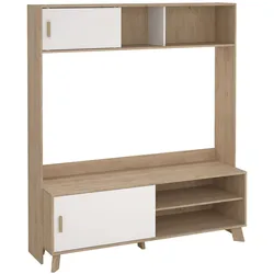 TV-Schrank ANDAS "Ikast TV-Möbel, TV-Wand, Wohnwand, TV-Regal, TV-Element", weiß (jackson hickory, weiß), B:158,7cm H:180,9cm T:48,4cm, Spanplatte, Schränke, 2 Schiebetüren, Breite 159 cm, Höhe 181 cm