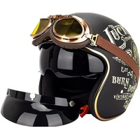 WRMIGN 3/4 Unisex Retro Open Face Motorradhelme Vintage Chopper Helm mit Sonnenblende Motorrad Roller Mofa Jethelm Pilot Vespa Cruiser Helm ECE Zertifiziert