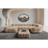 Sofa Dreams Wohnlandschaft Maleron U Form Design Stoffsofa, Stoff Polsterecke, 6-Sitzer, Ottomane links, Samtstoff Beige beige