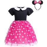 Lito Angels Minnie Mouse Prinzessin Kleid Kostüm Verkleidung mit Maus Ohren Haarreifen für Kleinkind Mädchen Größe 4-5 Jahre 110, Heißes Rosa (Tag-Nummer 120)