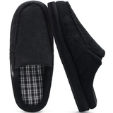 ONCAI Hausschuhe Herren mit Orthopädische Arch Support, Komfort Baumwolle Memory Foam Plantar Fasciitis Haus Hausschuhe Warme Clogs Indoor Outdoor Rutschfest Gummisohle Filz Schwarz Größe 48 - 48 EU