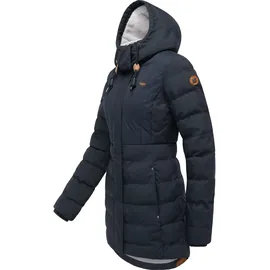 Ragwear Damen Wintermantel Warmer wasserdichter Steppmantel lang mit Kapuze Ashanta Block Navy Gr. XL - XL