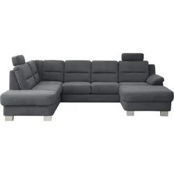 Wohnlandschaft ALINA "Finja", grau (graphitgrau tbs 19), B:307cm H:93cm T:206cm, Chenille TBS (100% Polyester), Sofas, wahlweise mit Sitzvorzug und Stauraum, Breite 307 cm